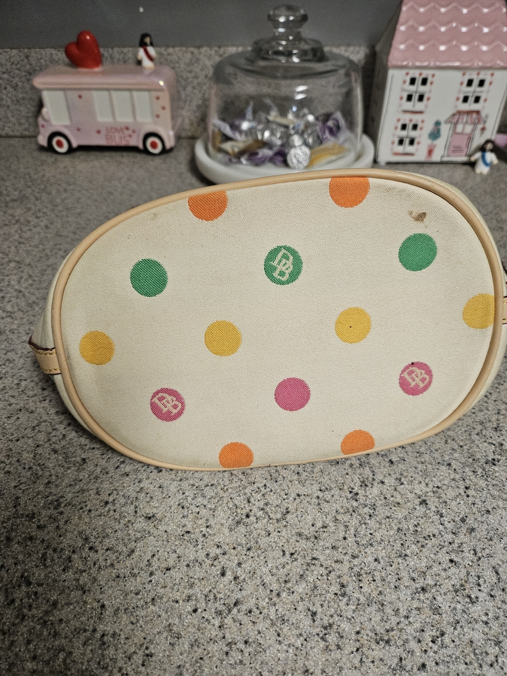 Dooney & Bourke Cream Shoulder Bag with Multicolor Polka Dots - Picture 5 of 16